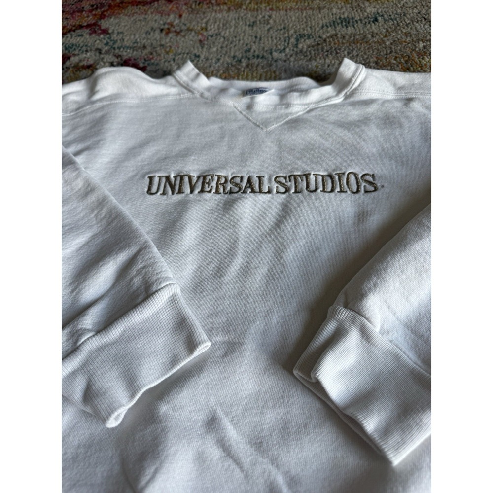 Vintage 90s Universal Studios‎ Embroidered Spellout Sweatshirt White Tultex USA